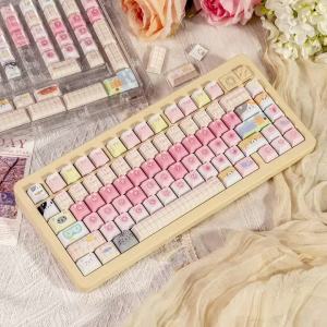 141 Keys Pink Cute Cat Cherry Profile Dye-Sublimate PBT Keycap Sets For Mx Cherry 64/75/87/96/104 Mechanical Keyboard