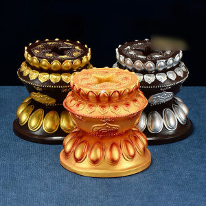 Painted God of Wealth Swivel Base Wheel Holders Tin Staff Resin Painted Base Hand-Cranked Gold Barrel Ornaments