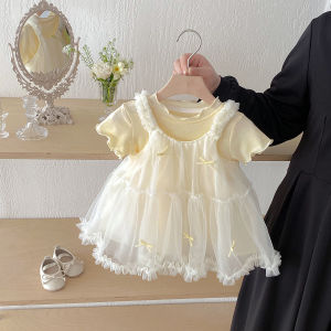 Princess Dress Outfit Summer Fashionable Girl Baby One Year Old Birthday Party Dresses Cotton Polyester Thin Strap Gown