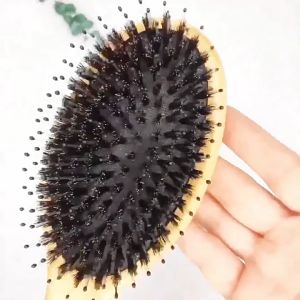 หวีไม้ขนหมูเเท้ หวีนวดศรีษะ ด้ามไม้ไผ่ ลดผมร่วง ผมเงางาม นวดดูแลรากผมเส้นผมหนังศรีษะ