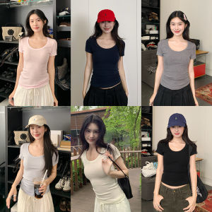 Áo Thun Tay Ngắn Bằng Lông Cừu Mềm Mại Ôm Vừa Vặn Cho Nữ Mùa Hè Mới Về Áo Len Dệt Kim Cổ Tròn Chất Liệu Lụa Cotton