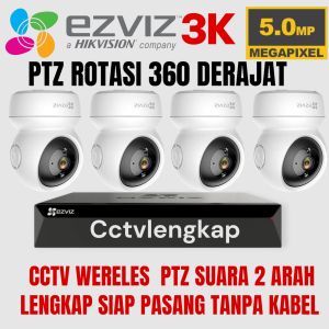 PAKET CCTV EZVIZ 5MP 3K 4CHANNEL 4 CAMERA WIRELESS PTZ WIFI TWO WAY KOMUNIKASI 2 ARAH