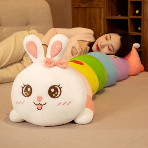 Rainbow Bunny Caterpillar Stuffed Toy Pillow for Girls Sleeping Doll Hug Sleep Doll Bench Children