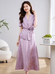 ชุดราตรีจีน ชุดแต่งงานแบบเต็มตัว เดรสยาวเอวกลาง แขนยาว ผ้าโพลีเอสเตอร์ กระโปรงทรงเอ ชุดราตรียาวปานกลาง