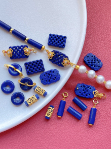 925 Ancient Silver Plated Accessories Inlaid Natural Lapis Lazuli Hand Card Spacer Beads Beiyun Straight Tube Peace Buckle DIY Bracelet