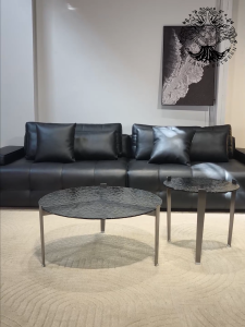 Bàn trà sofa bàn phòng khách bàn cafe tròn NEWMAN WATER RIPPLER kính sóng nướcchân thép inox