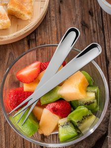 Dual Use Fruit Fork And Dessert Spoon Stainless Steel 304 Mini Mooncake Spoon Ice Cream Stirring Spoon Dessert Servingware