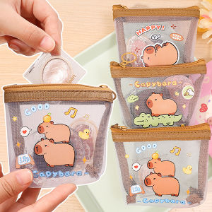 กระเป๋าใส่เหรียญแบบตาข่ายโปร่งใสกระเป๋าเหรียญสำหรับน่ารักพกพาได้ของขวัญถุงถุงซิปล็อคใสกันน้ำกระเป๋าเงินลายการ์ตูน