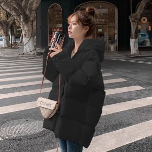 Womens Mid-Length Thickened down Parka Coat Korean Style Loose Large Size Hooded Bread Coat Cotton Clothes Winter Fashion