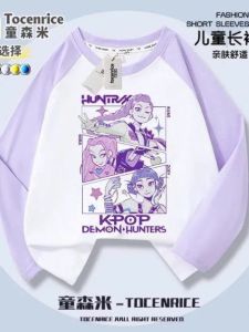 Kpop Hunter Magic Girl Team Long Sleeve T-Shirt for Girls Children Spring Autumn Fashionable Printed Cotton Base Shirt