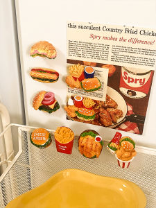 Moon Exchange Office Happy Fried Food Magnetic Refrigerator Magnet American Style Fried Chicken Burger Iron Sheet Decoration