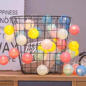 LED Cotton Balls String Lights for Wedding Party Fairy Light Battery Powered Christmas Tree Home Bedroom Window Decoration