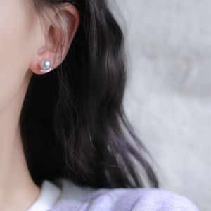 Yuejian Flower Wedding ~ Classic Chanel-like Gray Pearl Stud Earrings Fall and Winter New Arrival Temperamental Minority Mosquito Coil Ear Clip