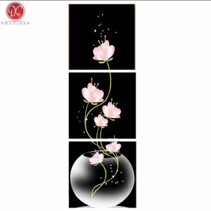 3 Panel Wall Decor / Hiasan Dinding Gambar Bunga Ukuran 30x30cm Hitam/Putih