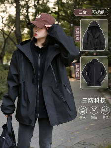 Womens Three-in-One down Jacket Outdoor Windproof Waterproof Fleece Lined Hooded Zipper Closure Long Sleeve Casual Coat