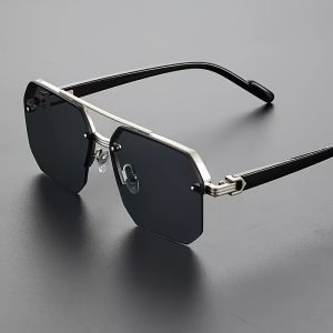 1pcs Stylish mens double bridge square sunglasses anti-reflective metal and acetate material for daily wear.