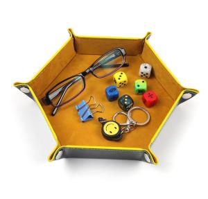 Foldable Dice Tray Holder Box PU Leather Folding Hexagon Coin Square Tray for RPG Role Playing Table Board Games