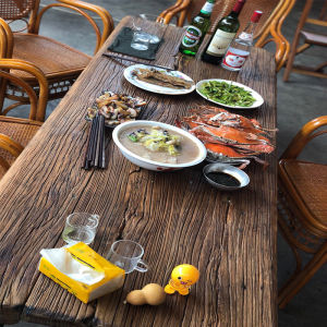 Old Elm Wood Door Panel Tea Table Tea Table Old Wood Door Solid Wood Retro Nostalgic Weathered Wood Board Log Table in the Silent Style