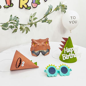 Adorable Birthday Hat for Boys Dinosaur Cartoon Korean Style Felt One Year Old Baby Glasses Decorative Photo Prop Decoration