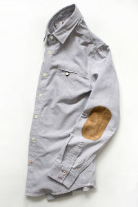 Japanese Style Long Sleeve Pure Cotton Patchwork Oxford Cloth Mens Shirt Retro Solid Color Elbow Patch Spring New Style