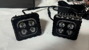DL-023 3-Inch Black Warrior Small Square 4 LED Bracket Style Auxiliary Driving Light | White + DRL Yellow Explosive Flash | Off-Road Fog Lamp | Pair | Universal 12V-24V