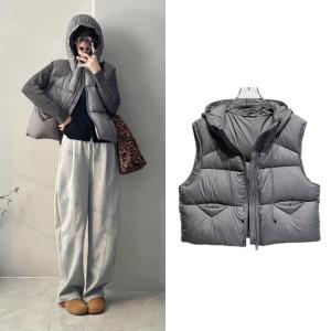 Womens down Cotton Vest 2025 Autumn Winter New Style Small Size Hood Loose Puff Short Jacket Outerwear Popular Model