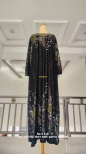 Gamis Wanita Sadikin Bahan Calvin Jeans Motif Bunga Size L XXL LD100 110 Baju Dress Muslim Terbaru