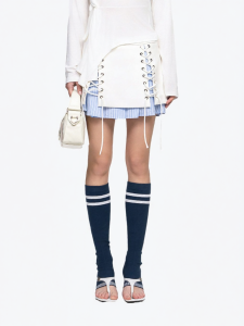 ANN ANDELMAN | Striped Blended Leather Bow Skirt