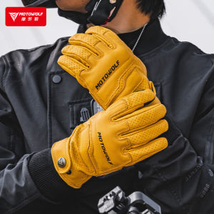 มอเตอร์ครอสสำหรับผู้ชายถุงมือรถจักรยานยนต์แบบเต็มนิ้วมอเตอร์ไซด์ถุงมือการขับจักรยานวินเทจหนังระบายอากาศได้ดีผู้หญิงหน้าจอสัมผัส