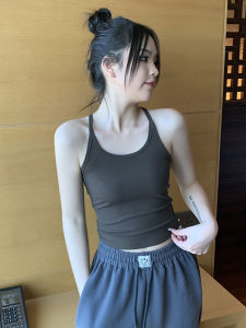 Halter Spaghetti Straps Vest Womens Inner Wear Stylish Outwear Base American New Arrival Summer Gray with Chest Pad One-Piece Top