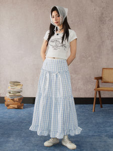 Sanowers Sweet College Style Striped Cake Skirt for Women with Bow Design High Waist Slimming Nature Waist Polyester Fabric