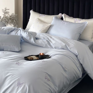 Kiss Dear | Luxurious Princess Style 100% Long-staple Cotton 4-Piece Bedding Set with Butterfly Embroidery