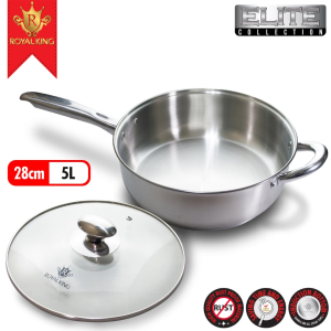Royal King 28cm Stainless Steel Induction Ready Fry Pan with Glass Lid and Durable Handle RK 261