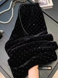 YEBO | Plus Size Velvet Embellished Wide Leg Pants