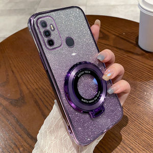 Oppo A53 2020 Transparent Silicone Phone Case Full Cover Anti-Fall with Stand for Men And Women Protective Cover Tempered Glass