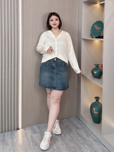 Retro High Waist Denim Mini Skirt Women Summer New plus Size Loose Slimming Fashion Anti-Light Short Skirts Korean Style Commute Pure Color