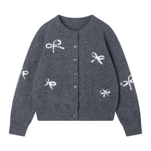 MUCMUKN | 3D Sequin Bow 100% Wool Cardigan Sweater