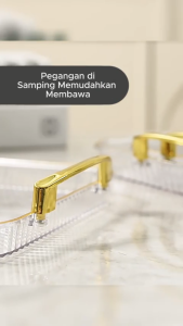 Baki Nampan Saji Plastik Transparan Motif Food Grade Lis Gold Mewah Wadah Makanan Serbaguna