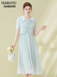 isabufei | Đầm Elegance Trẻ Trung Chiffon Xanh Pha Lê