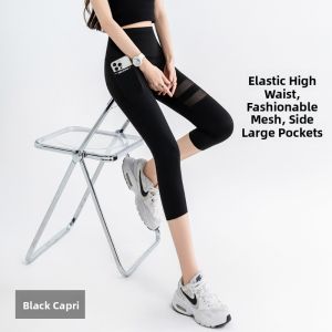 miiow | High Waist Five-Quarter Yoga Pants Womens New 2025 Ice Silk Mesh Sharkskin Sports Outerwear Slimming Fitness Trousers