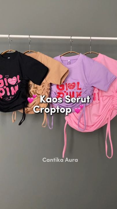 Kaos Serut Crop Top Anak Perempuan Kekinian Girl Pink | Fashion Umur 4 6 8 10 12 Tahun