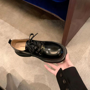 Hong Kong Genuine Leather Thick Bottom Oxford Single Shoes Women round Head Spring Autumn Retro British Style Black Leather Shoes
