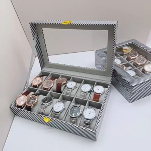 กล่องนาฬิกา 3 6 10 12 24 เรือน หนังPUในสักหลาดสีเทา Watch Box กล่องใส่นาฬิกา