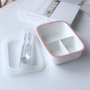 Three-Compartment Ceramic Rice Box Microwave Safe Lunch Box Adult Weight Loss Meal Plate with Lid Japanese Style Dinnerware
