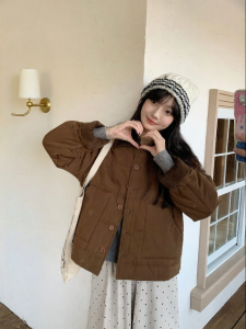 imimtuan | Áo Khoác Cotton Dân Dã Có Cổ Gấm Retro