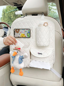 Cute Duck Car Seat Back Storage Bag Interior Multi-functional Tissue Box Trash Can Waterproof Hanging Bag for Automobiles