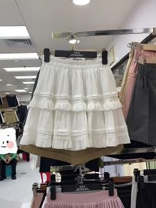 Váy Ngắn Chữ a Cạp Cao Màu Trắng Phong Cách Ballet Cho Nữ Mùa Hè Váy Ngắn Bồng Tay Áo Xếp Nếp Váy Ngắn Chữ a