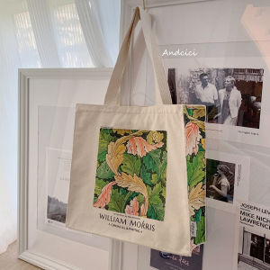 Andcici @ William Morris Retro Plant Printed Canvas Bag Womens Shoulder Bag Large Shopping Bag Student Schoolbag