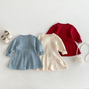 Korean Style Girls Sweater Dress Long Sleeve Warm Autumn Winter Knitted Dress Childrens Fashion Small Toddler New 2025