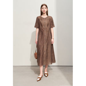AMII | Summer Elegance Thin Floral Print Straight Full Length Dress With Belt Lining